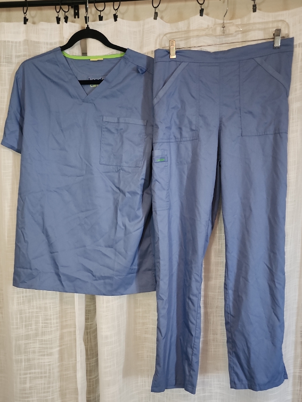 Landau Light Blue Straight Leg Scrub Pants & Top Set Medium